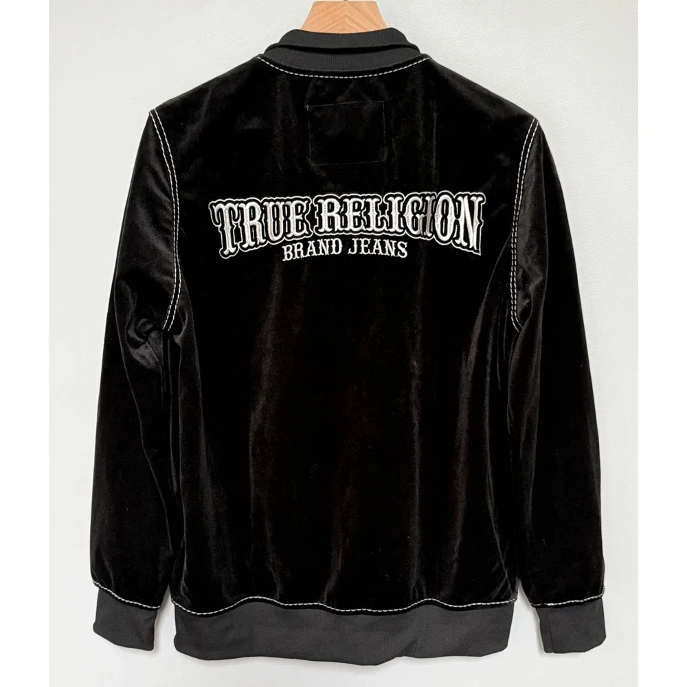 True Religion Mens Big T Velvet Mock Zip Up Jacket Jet Black Size XS‎ New